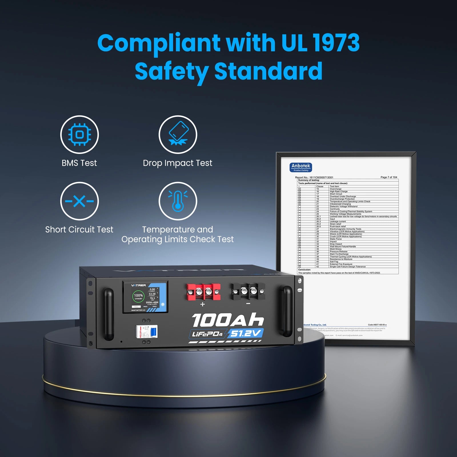 Vatrer 51.2V 100Ah WiFi Server Rack Lithium Batteries Compliant with UL 1973 Safety Standard