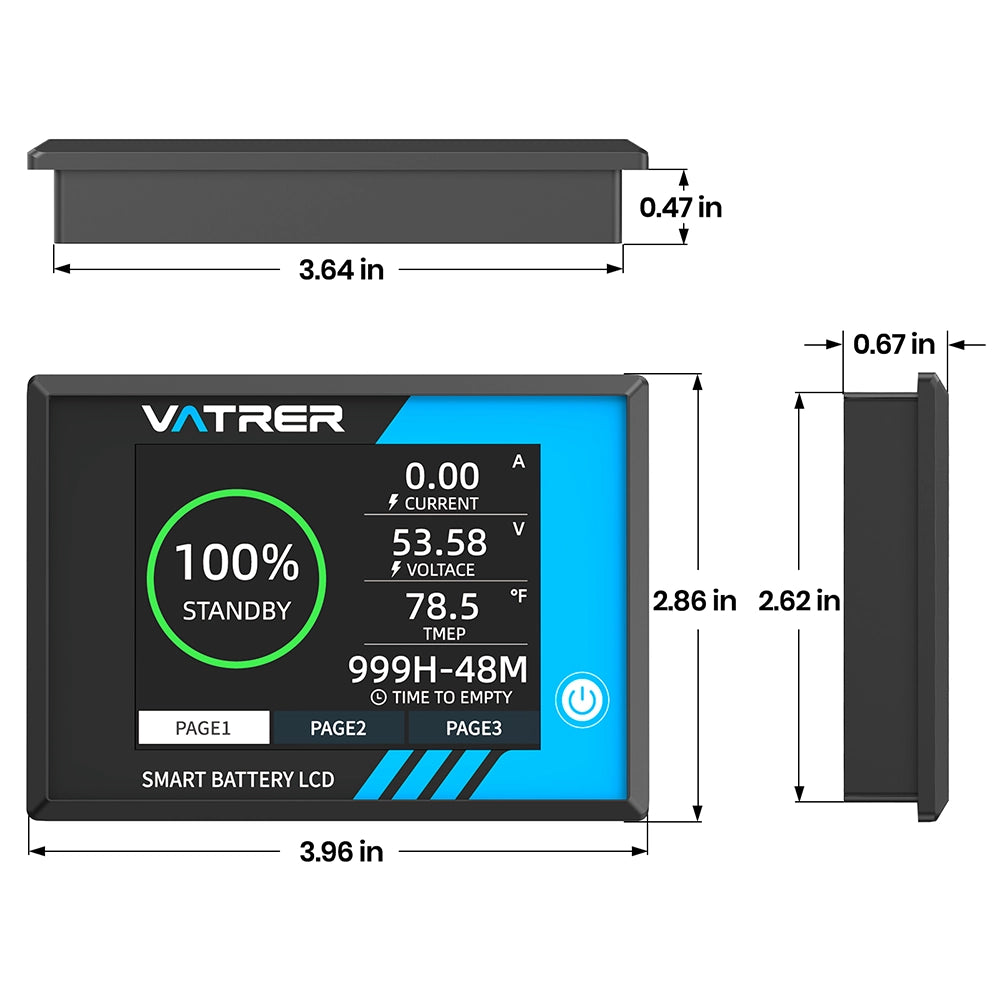 Vatrer 500A Battery Monitor Size