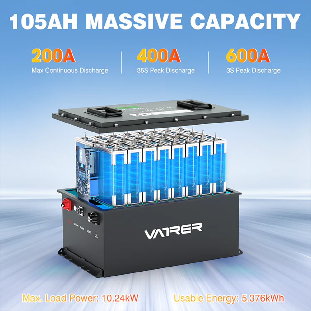 Vatrer 48V 105Ah Heated Golf Cart Battery 200A BMS