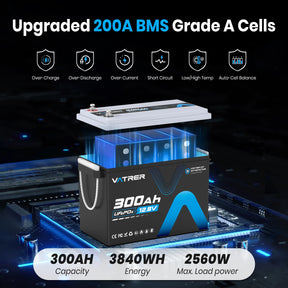 Vatrer 12V 300Ah 200A BMS LiFePO4 Lithium Battery CA 8