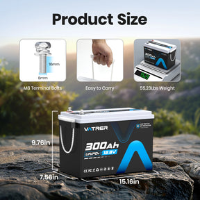 Vatrer 12V 300Ah 200A BMS LiFePO4 Lithium Battery CA 8