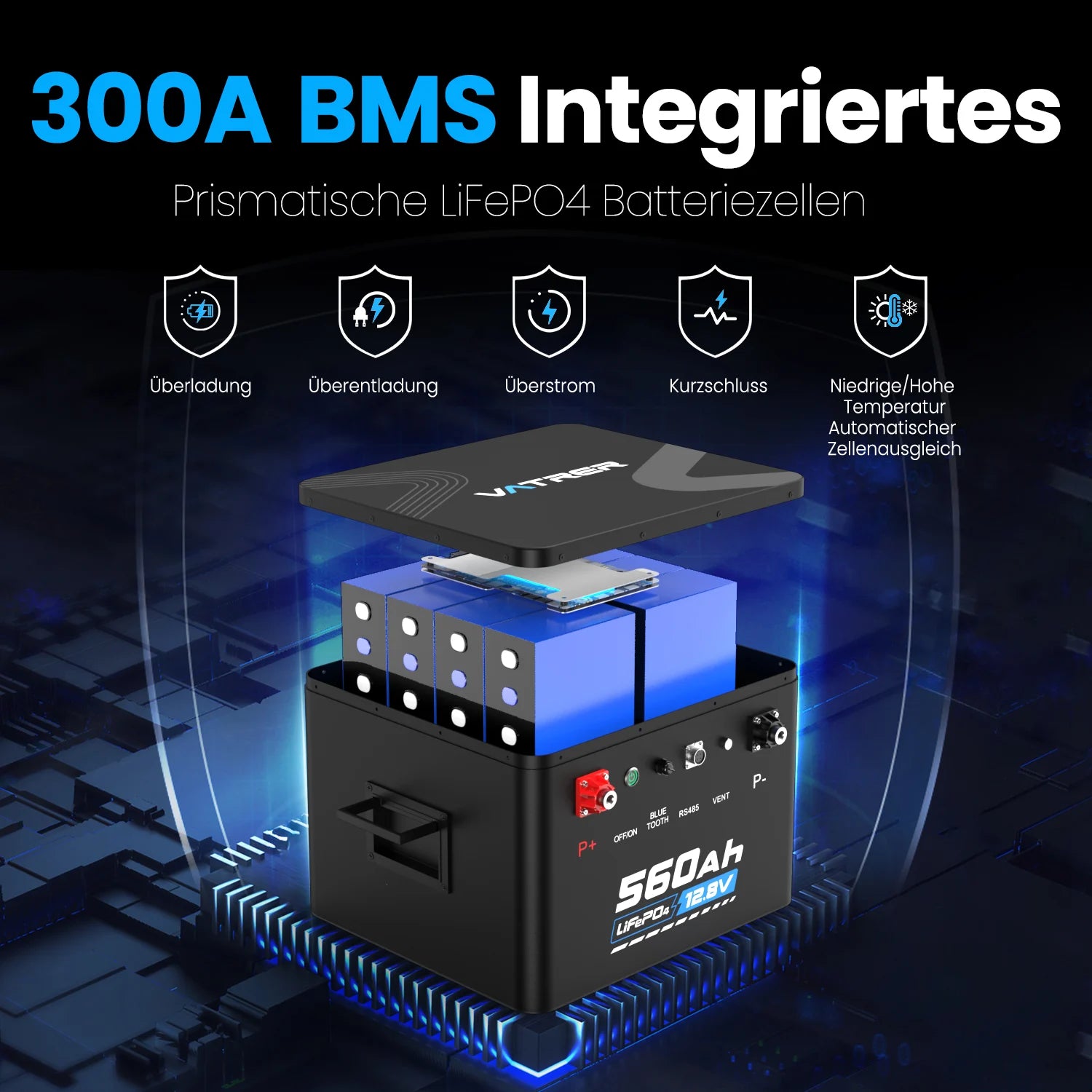 VATRER 12V 560Ah Selbsterwärmung LiFePO4 Lithium Batterie DE 12