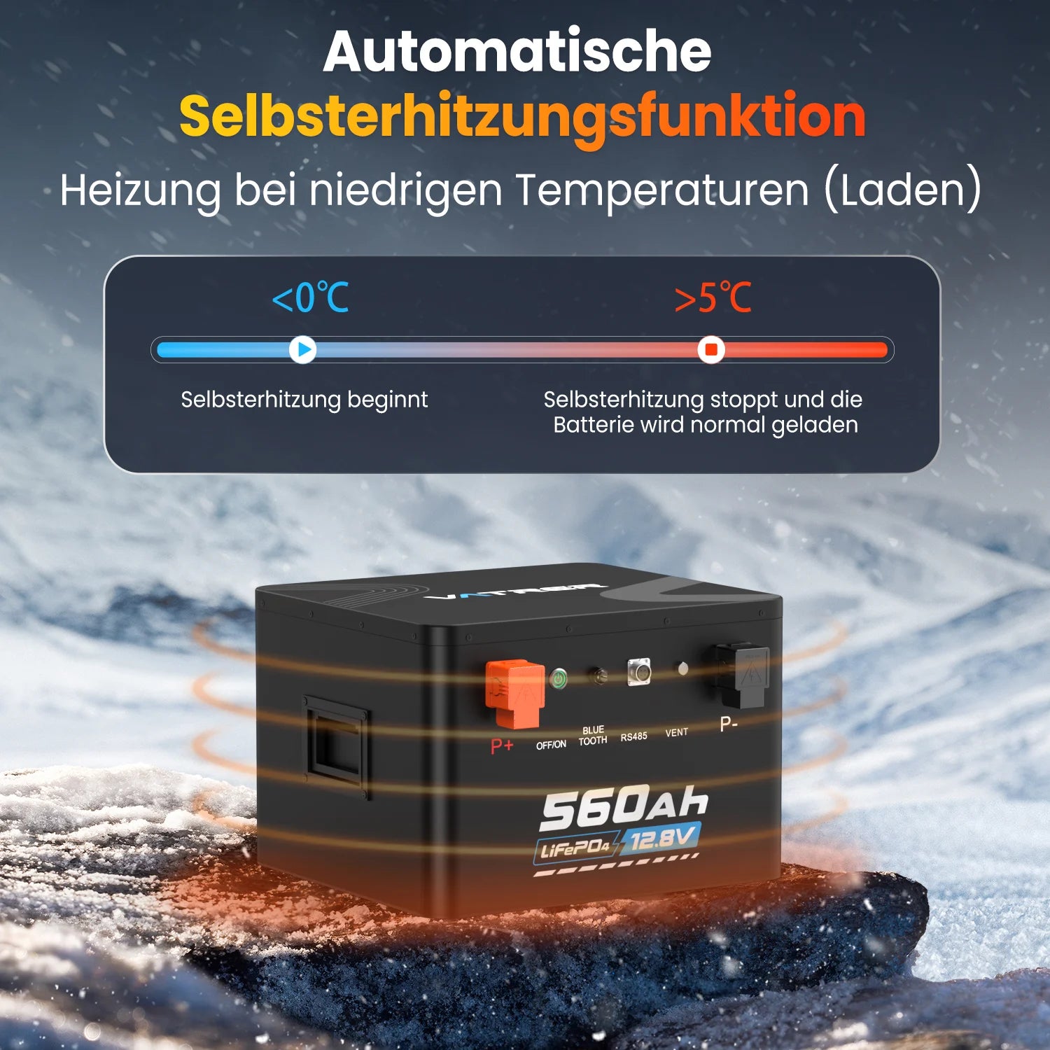 VATRER 12V 560Ah Selbsterwärmung LiFePO4 Lithium Batterie DE 12