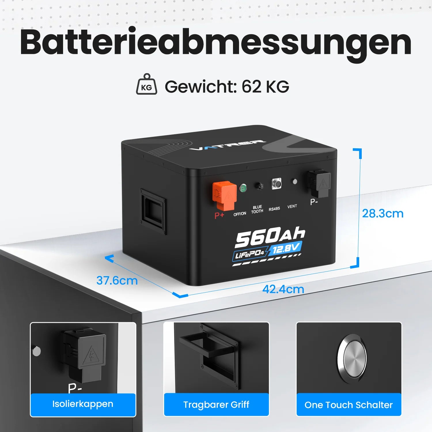 VATRER 12V 560Ah Selbsterwärmung LiFePO4 Lithium Batterie DE 12