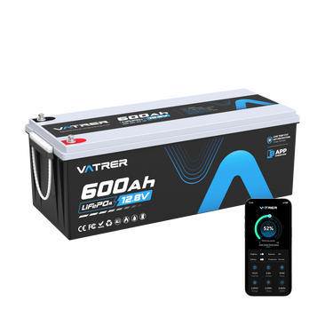 Vatrer 12V 600Ah lithium battery with Bluetooth app monitoring