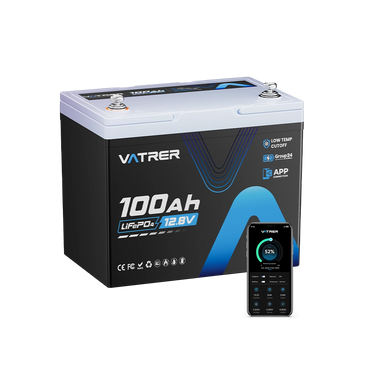 Vatrer 12V 100Ah Group 24 lithium battery with Bluetooth app monitoring