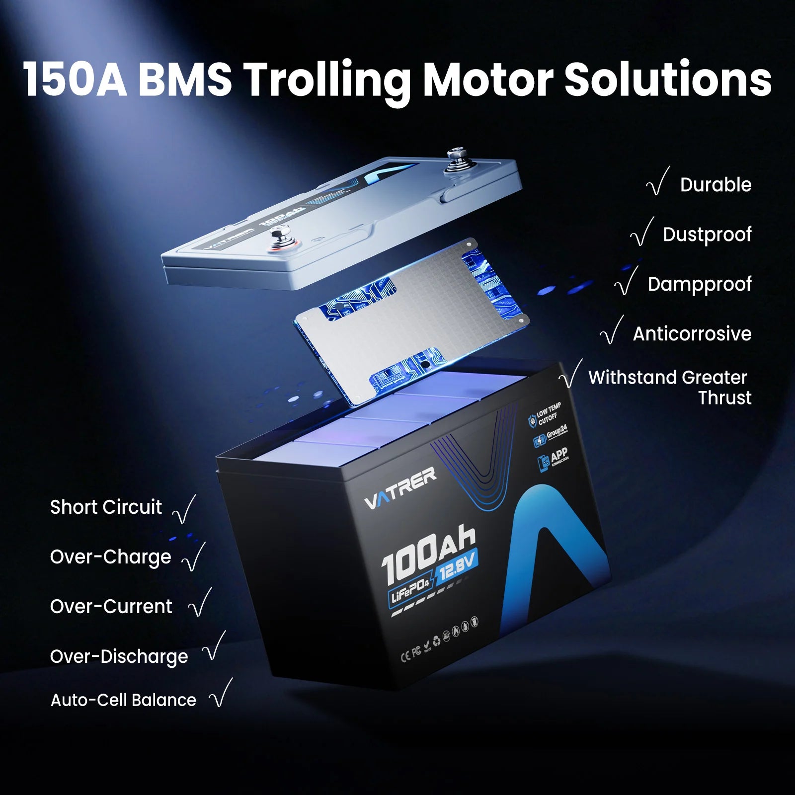 Vatrer Group 24 Battery Built-in 150A BMS