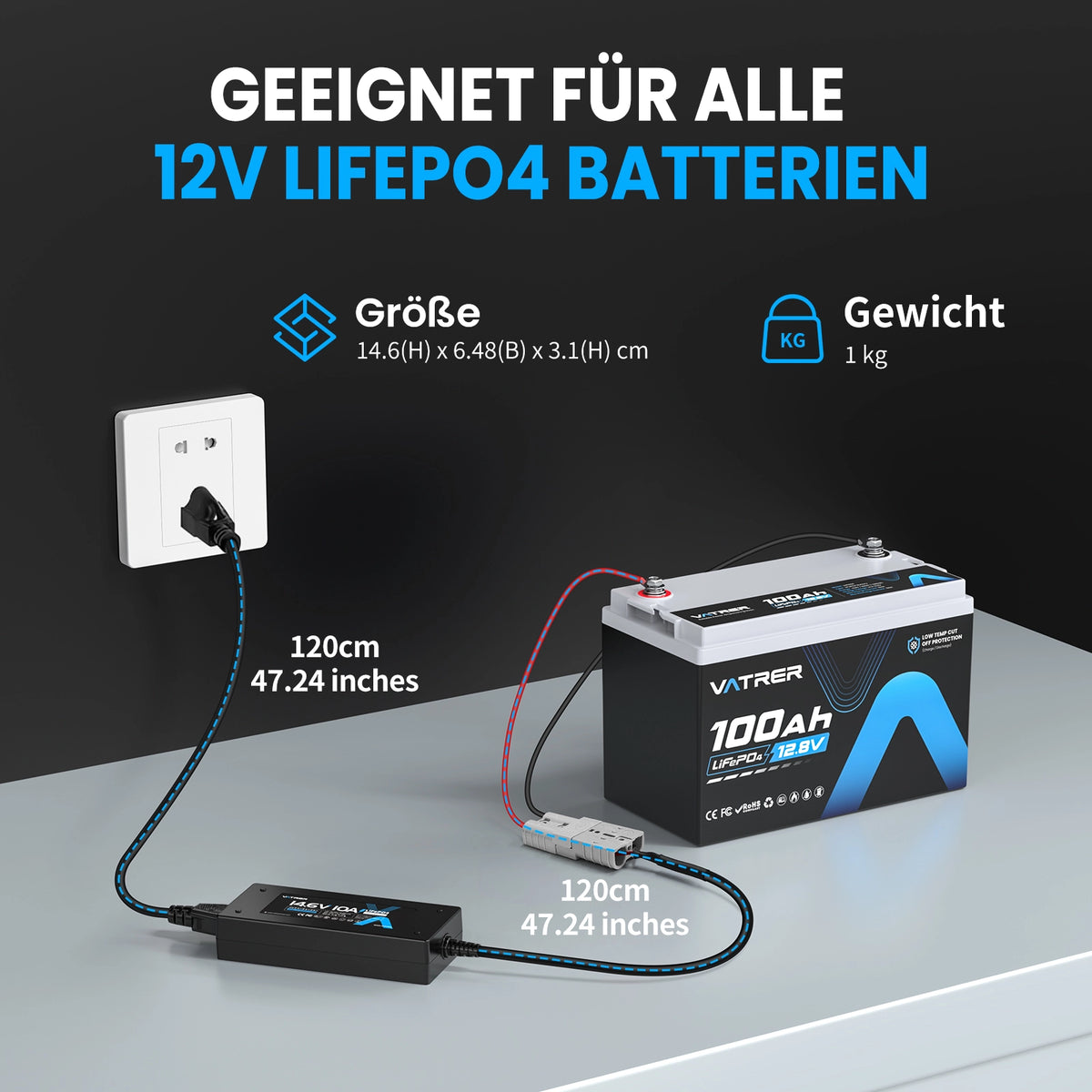 Vatrer 14,6 V 10 A Intelligentes AC-DC-Ladegerät für 12 V Lithium-Eisenphosphat EU 11