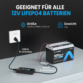 Vatrer 14.6V 10A Intelligent AC-DC Charger for 12V Lithium Iron Phosphate EU 8
