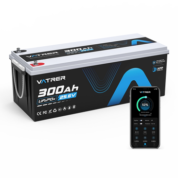 Vatrer 24V 300Ah lithium battery with Bluetooth app monitoring