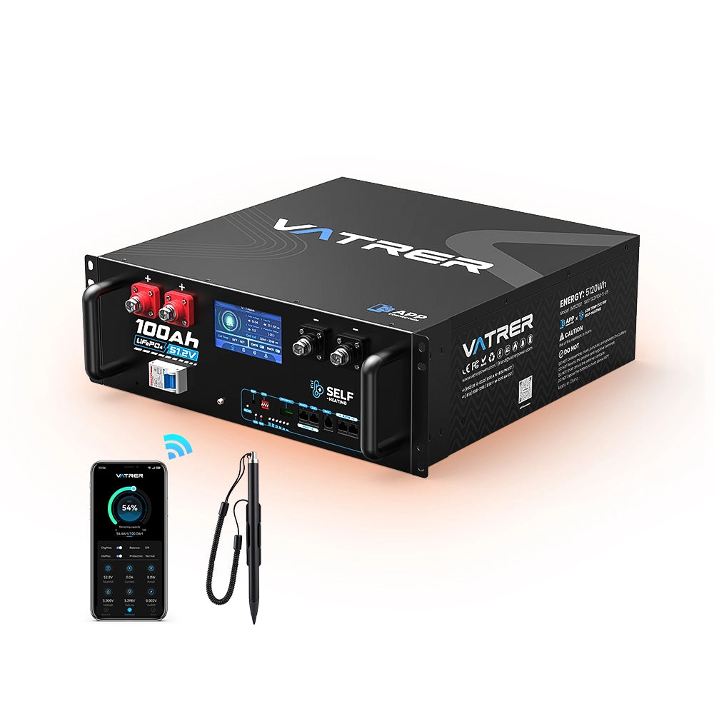 Vatrer 48V (51.2V) 100Ah WLAN beheizte Serverrack Lithium Solarbatterie EU