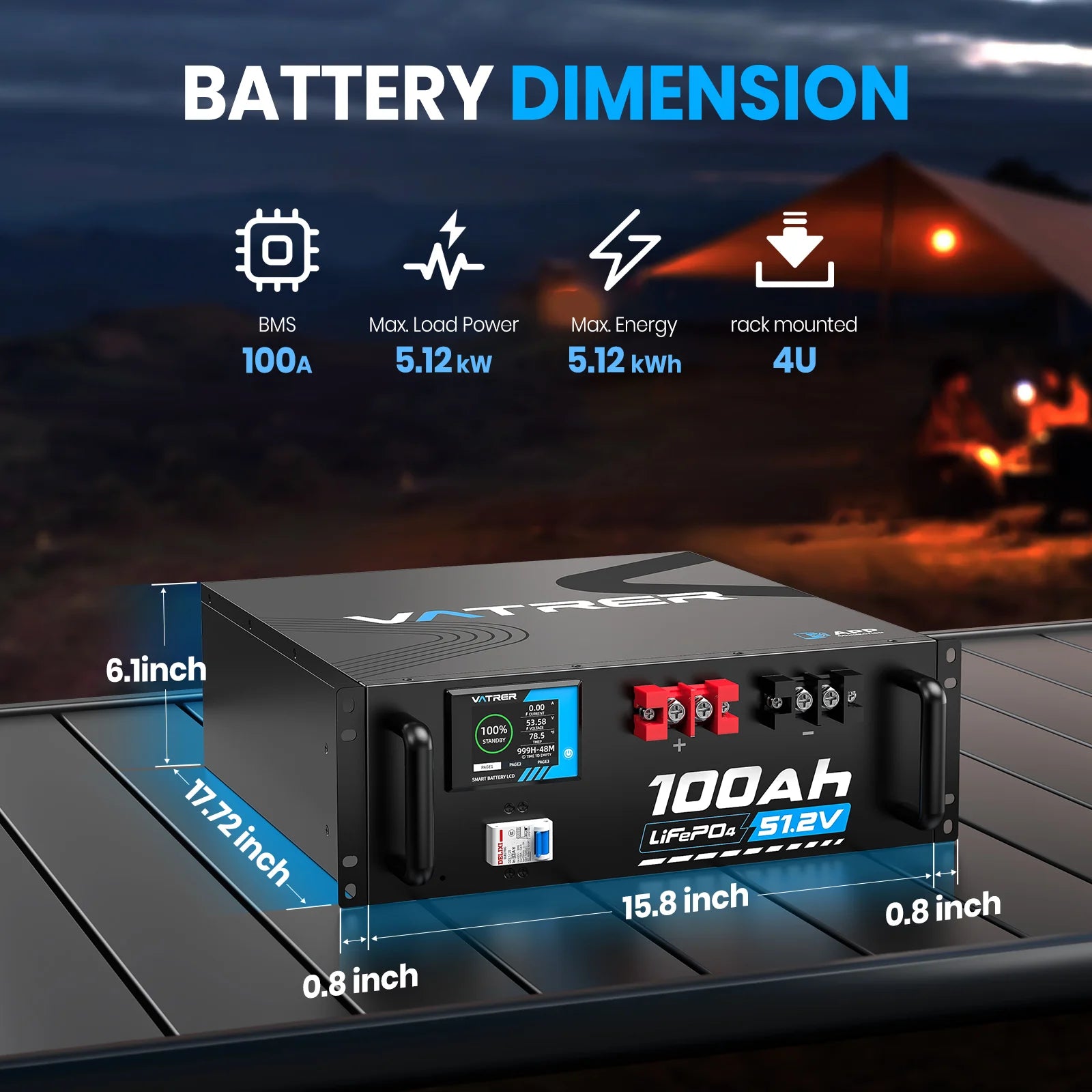 Vatrer 48V 100Ah Server Rack Battery Dimension