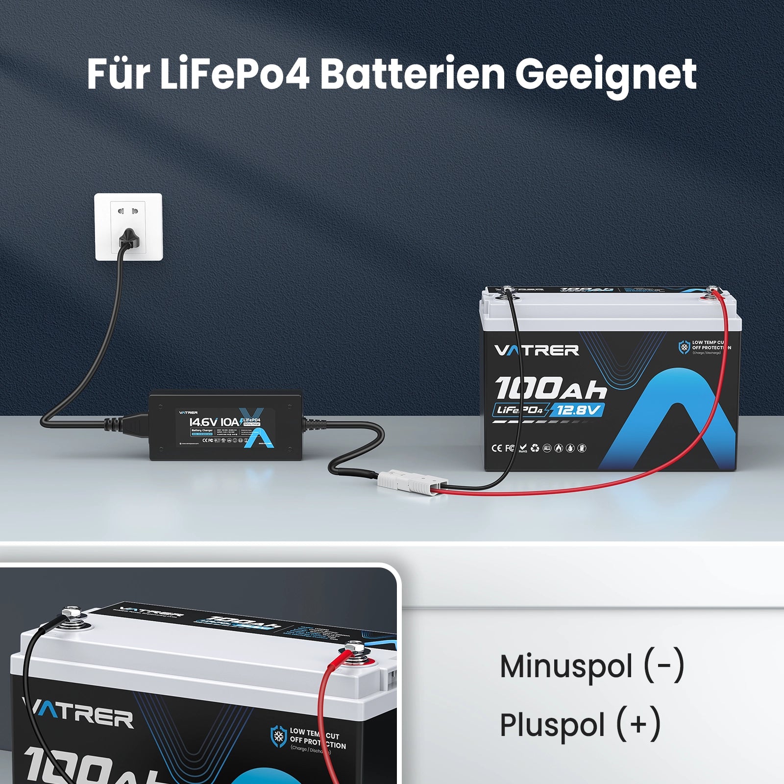 Vatrer 14.6V 10A Intelligent AC-DC Charger for 12V Lithium Iron Phosphate EU 13