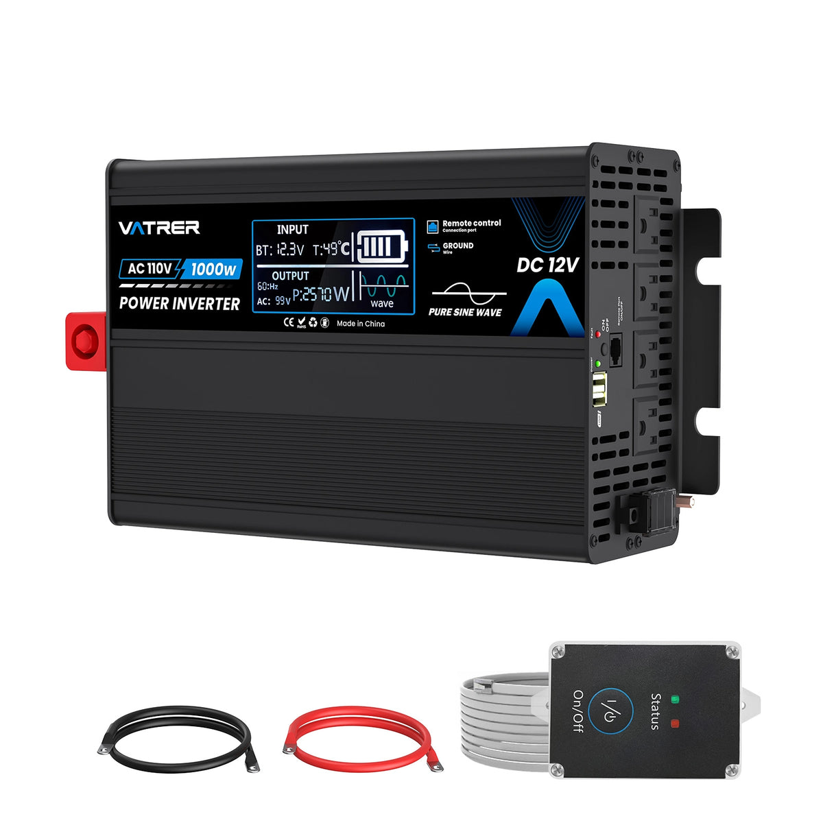 Vatrer 1000 Watt Pure Sine Wave Inverter 12V DC to 110V/120V AC Power Inverter 11