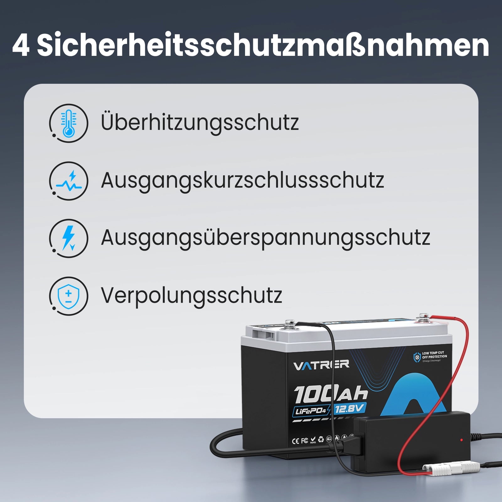 Vatrer 14.6V 10A Intelligent AC-DC Charger for 12V Lithium Iron Phosphate EU 13