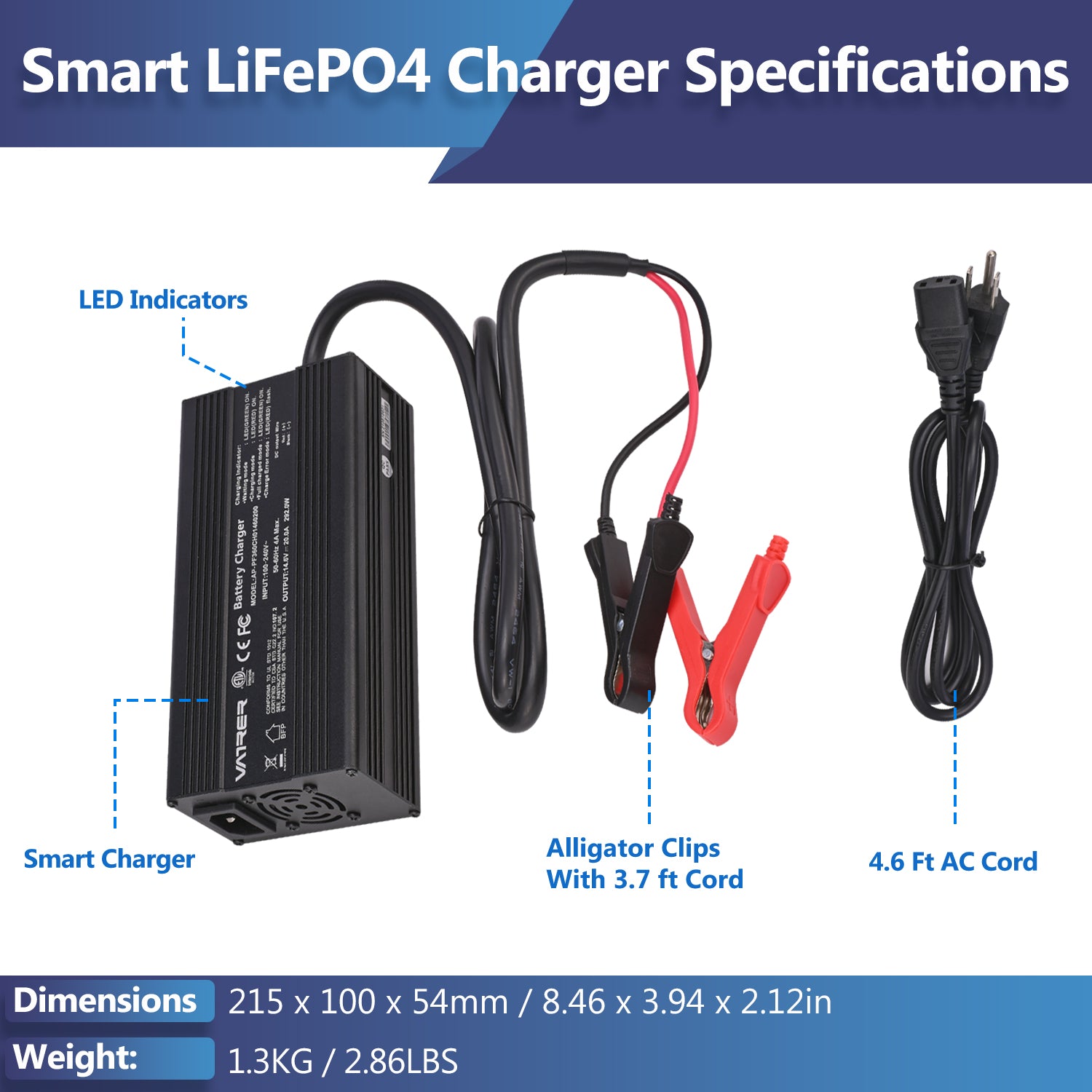 VBC1220LFP 20A 12V 3-Stage Smart LiFePO4 Battery Charger / M