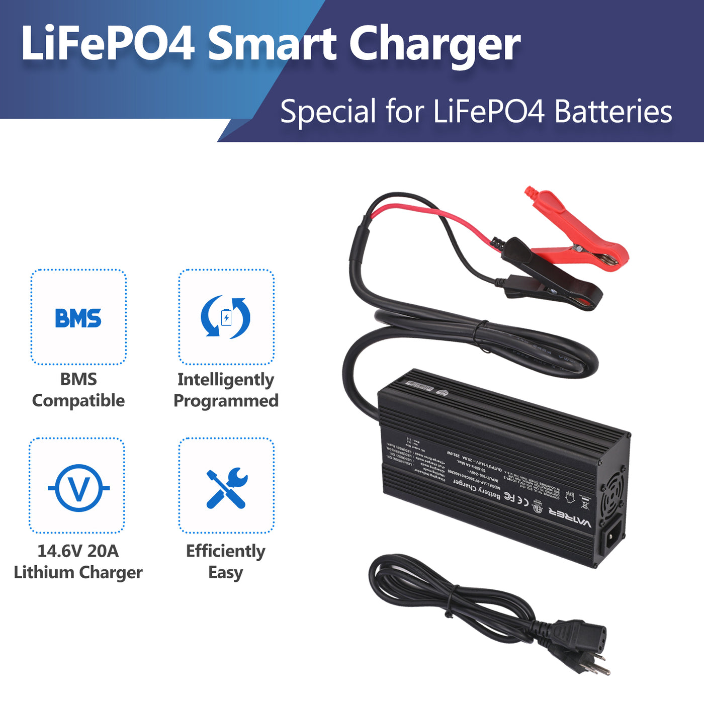 Xietongpo Chargeur LiFePO4 14,6V 20A Spécial Pour Au Lithium