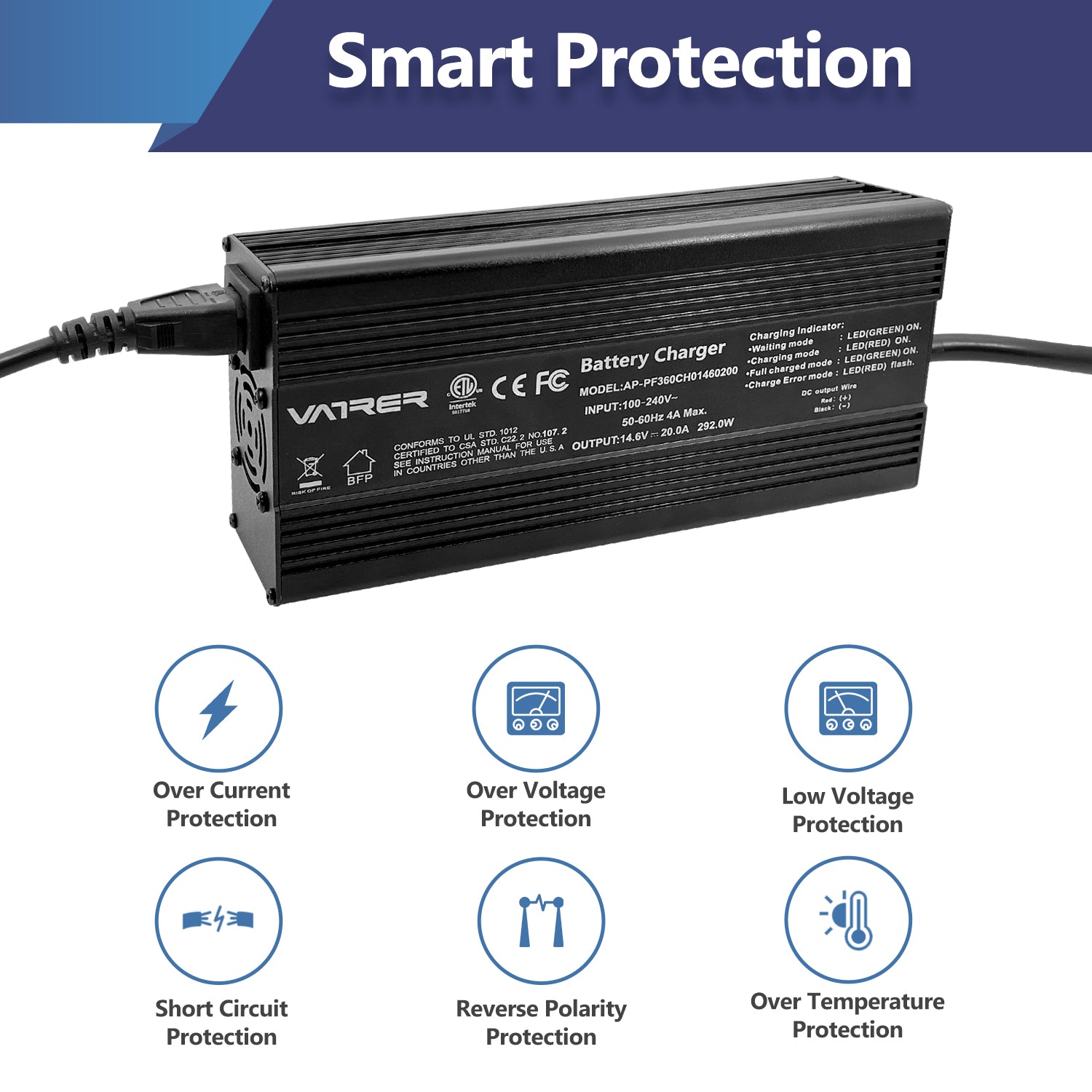 14.6V 20A Intelligent AC-DC 12V Lithium Iron Phosphate Battery Charger CA 12