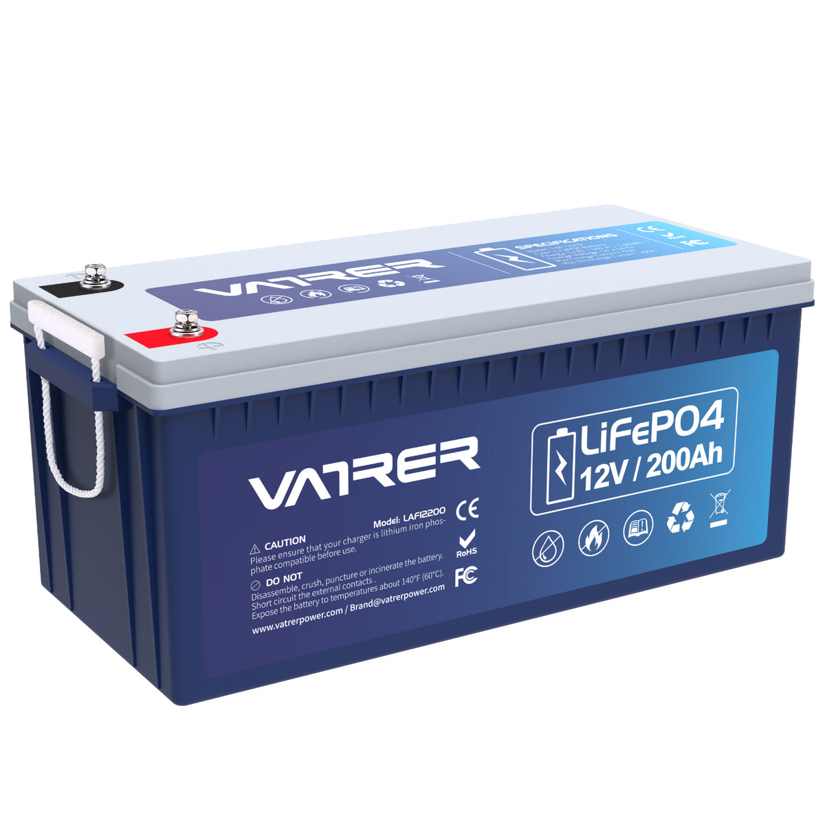 Vatrer 12V 200Ah Batería de Litio LiFePO4, BMS Incorporado de 100A y Corte de Baja Temperatura. Baterías de LiFePO4.