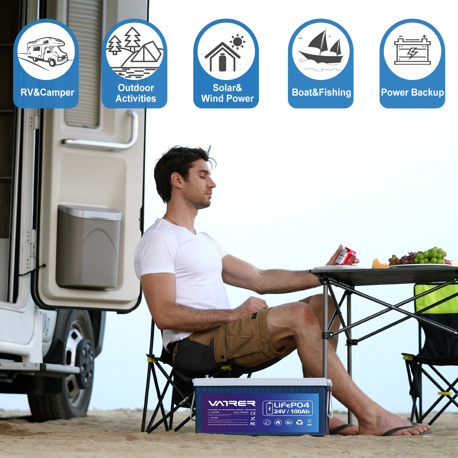 Vatrer 24V 100Ah Bluetooth LiFePO4 Deep Cycle Battery 12
