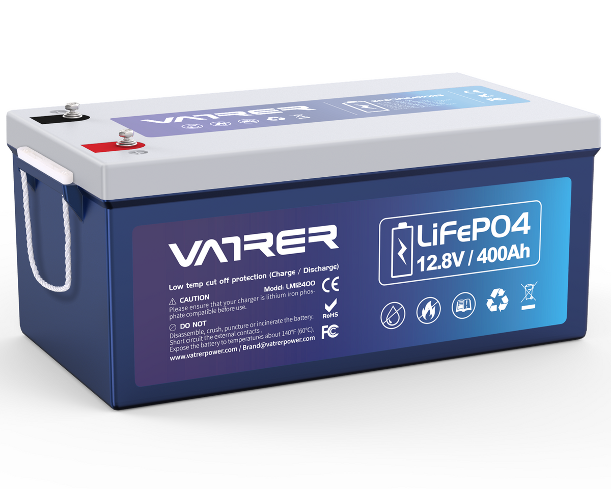 Batería de litio LiFePO4 de 12 V, 400 Ah, BMS integrado de 250 A, corte por baja temperatura
